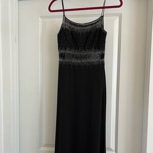 Black beaded bedazzled long gown vintage faviana New York prom dress size 5/6